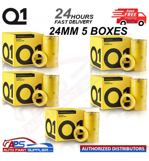 5 X BOXES Q1 PREMIUM MASKING TAPE 24mm x 50mm TOTAL 180 ROLLS - FAST DELIVERY